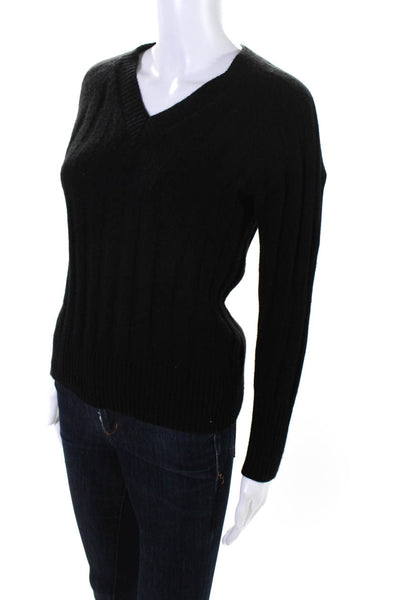 Minnie Rose Womens Striped Tight Knit Long Sleeve Pullover Sweater Black Size XS