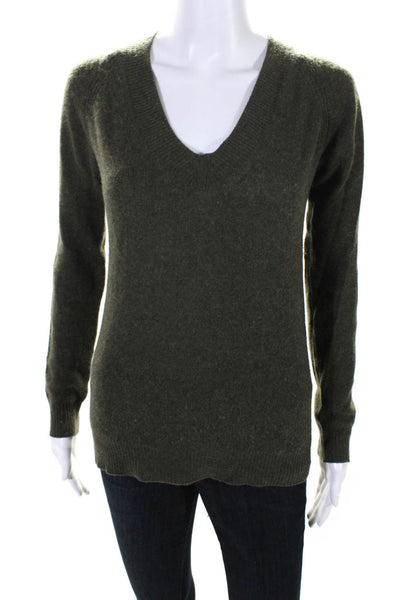 360 Cashmere Womens Tight Knit V Neck Long Sleeved Sweater Olive Green Size XS