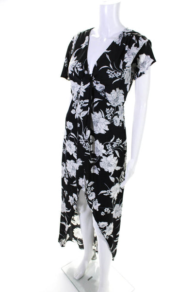 Louna Womens Floral Short Sleeved Slit Dress Black White Size S SKU 12549409