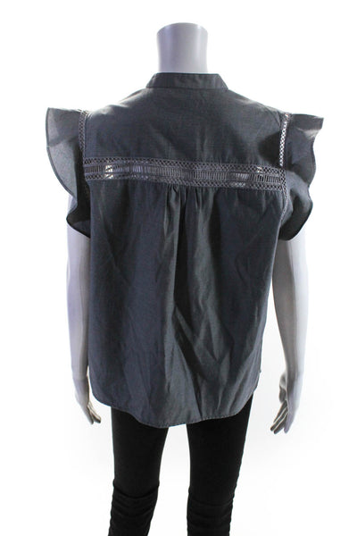 Brochu Walker Womens Knit Trim Short Sleeves Blouse Blue Cotton Size Medium