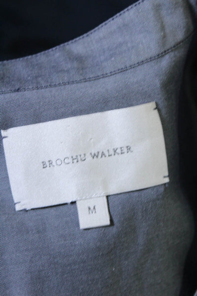 Brochu Walker Womens Knit Trim Short Sleeves Blouse Blue Cotton Size Medium