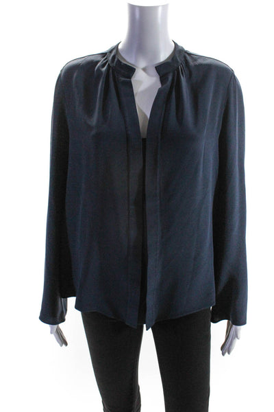 Derek Lam Womens Silk Long Sleeves Pullover Blouse Navy Blue Size 8