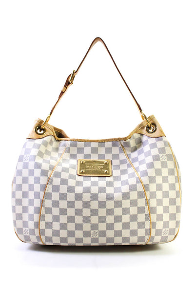 Louis Vuitton Womens Damier Azur Galliera PM Hobo Handbag White Blue