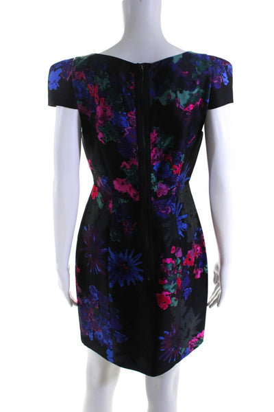 Tibi Womens Silk Floral Print Back Zipped Cap Sleeve Darted Dress Black Size 6