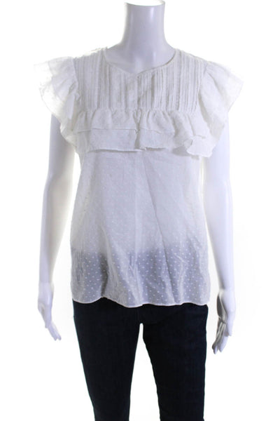 Veronica Beard Womens White Cotton Ruffle Crew Neck Sleeveless Blouse Top Size 8