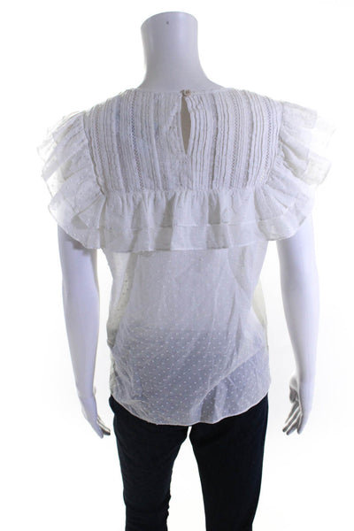 Veronica Beard Womens White Cotton Ruffle Crew Neck Sleeveless Blouse Top Size 8