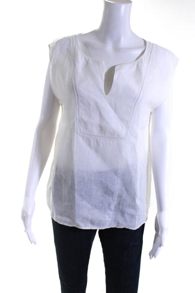 Hartford Womens White Linen V-Neck Sleeveless Blouse Top Size 3