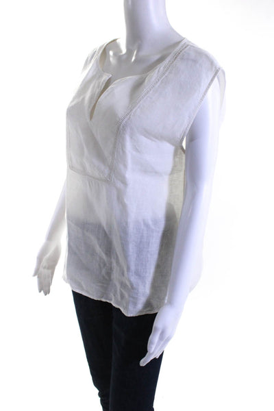 Hartford Womens White Linen V-Neck Sleeveless Blouse Top Size 3