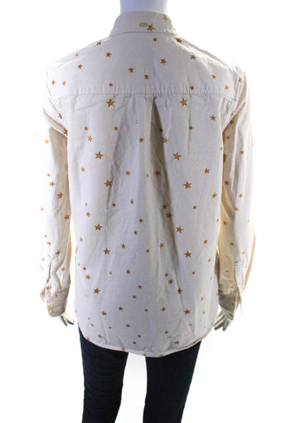 J Crew Womens Cotton Long Sleeve Star Print Button Down Blouse Beige Size XXS