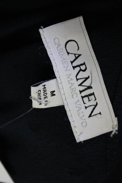 Carmen Marc Valvo Womens Gemstone Trim Button Up Cardigan Sweater Navy Size M