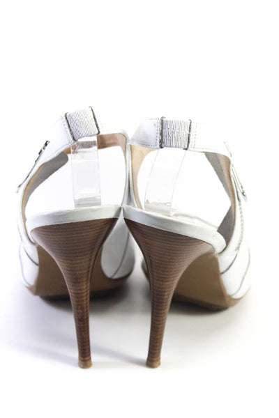 Michael Kors Women's Leather Peep Toe Slingback Heels White Size 10