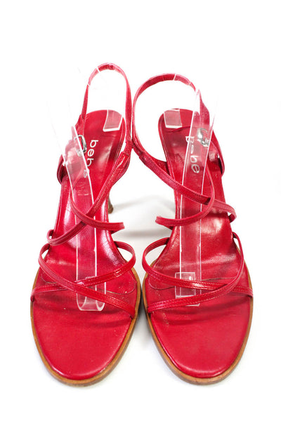 Bebe Women's Leather Strappy Open Toe Heels Red Size 9.5