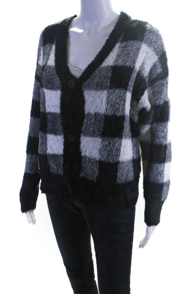 Bella Dahl Women's Fluffy Gingham Print Button Down Sweater Black Size XS