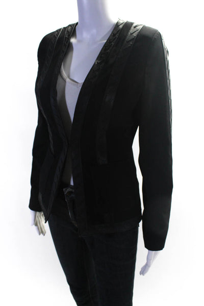 My Tribe Women's Lined Leather Trim Collarless Jacket Black Size XS