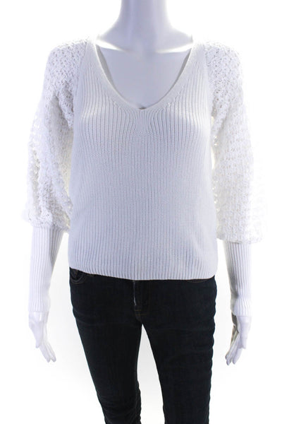 525 Women's Cotton Long Sleeve V-Neck Knit Pullover Sweater White Size XS