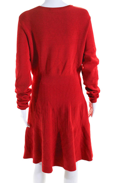 Jason Wu Womens Red Pointelle Long Sleeve Dress Size 10 12624279