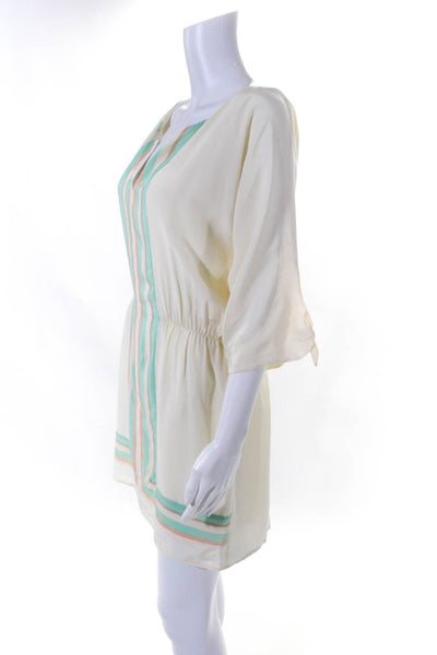 Madison Marcus Womens Silk Colorblock V-Neck Mini Blouson Dress Beige Size XS