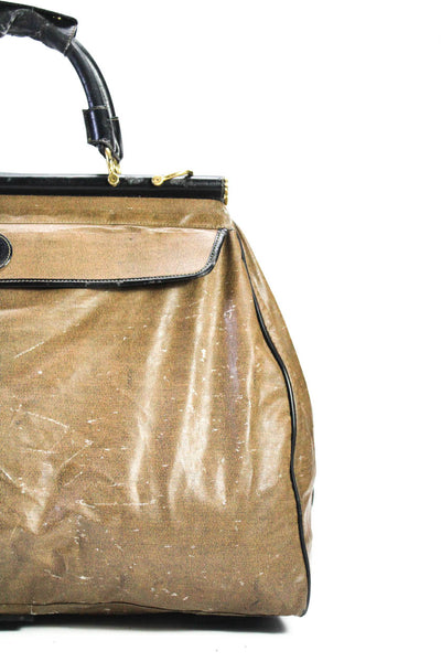 Fendi Womens Medallion Full Zipped Lock Textured Large Duffle Handbag Brown