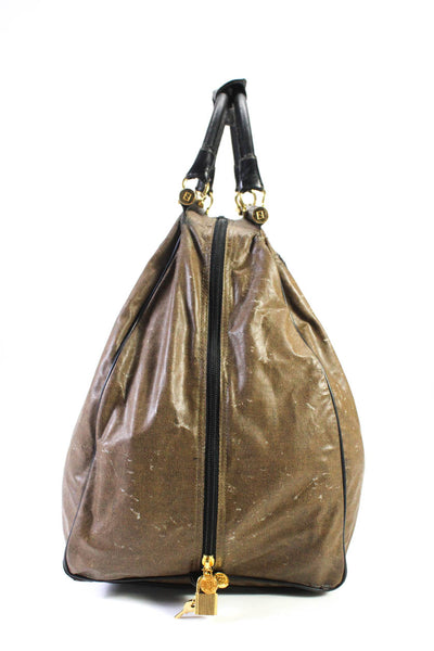 Fendi Womens Medallion Full Zipped Lock Textured Large Duffle Handbag Brown