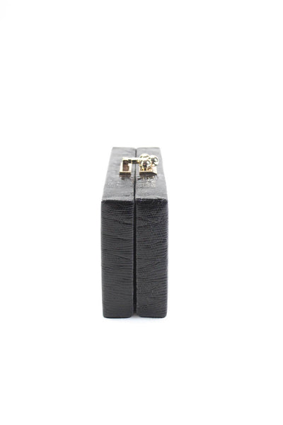Edie Parker Womens Embossed Leather Silver Tone Clutch Handbag Black