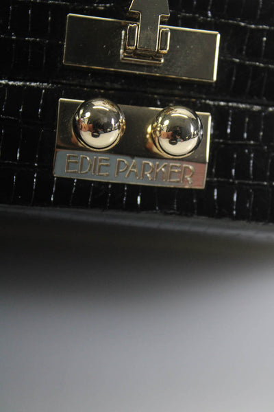 Edie Parker Womens Embossed Leather Silver Tone Clutch Handbag Black