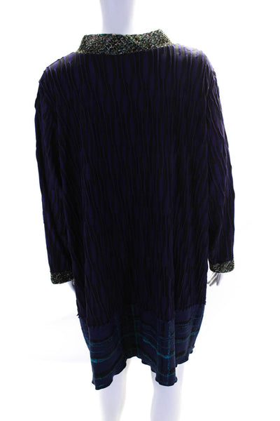 Lee Andersen Womens Striped Plaid Long Sleeved Sheath Dress Purple Black Size 3X