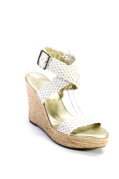 BCBGeneration Womens Leather Woven Espadrille Wedge Sandals White Size 10 B