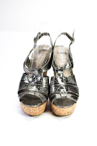 BCBGeneration Womens Snakeskin Print Platform Slingbacks Sandals Silver Size 10