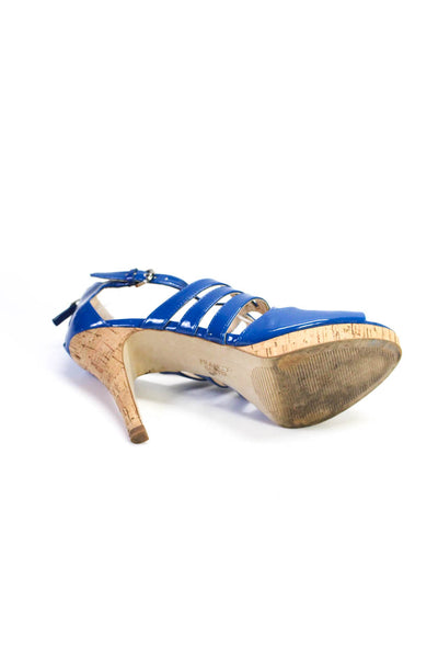 Franco Sarto Womes Patent Leather Cork Platform Sandals Blue Size 9.5
