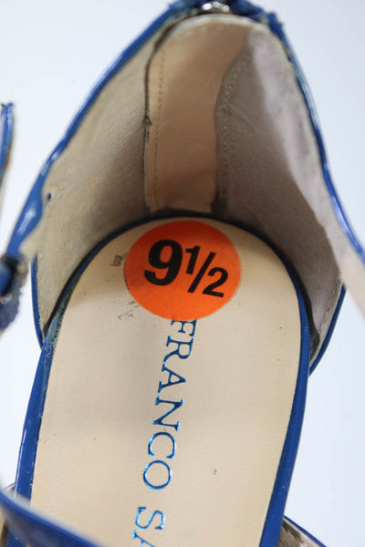 Franco Sarto Womes Patent Leather Cork Platform Sandals Blue Size 9.5