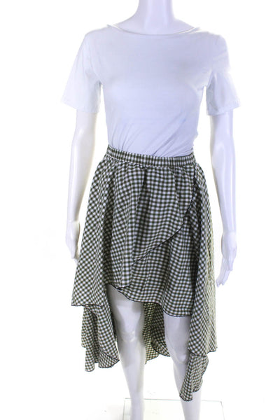 Caroline Constas Womens Green Checker Cotton Pull On Hi-Low Skirt Size S/M