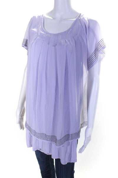 Simply Noelle Women's Round Neck Short Sleeves Embellish Blouse Purple Size S