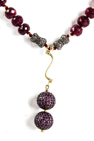 Janis Provisor Womens 18k Yellow Gold Ruby Red Garnet Diamond Beaded Necklace