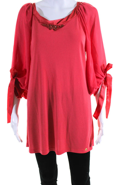 Gizia Womens Half Sleeve Gemstone Scoop Neck Pullover Blouse Coral Pink Size 38