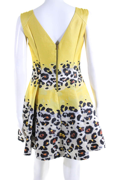 Gizia Womens Sleeveless Spotted Print Fit & Flare Mini Dress Yellow Size 36