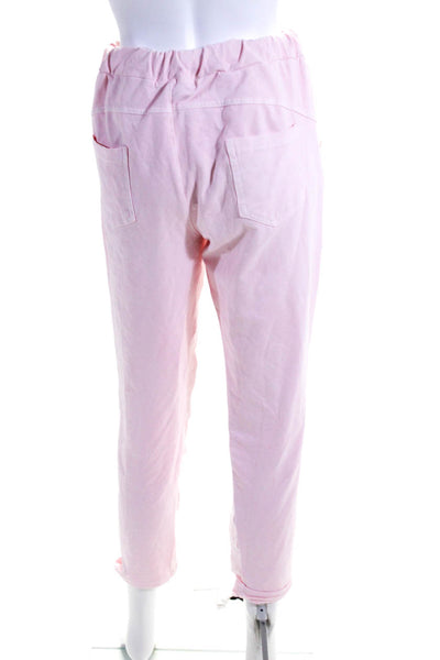 Brand Bazar Womens Cotton Linen Elastic Tapered Drawstring Pants Pink Size S