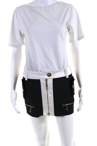 Gizia Womens Color Block Front Zip Micro Mini Skirt Black & White Size 36