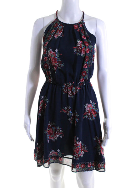 Joie Womens Sleeveless Crew Neck Floral Shift Dress Navy Blue Red Size 2XS
