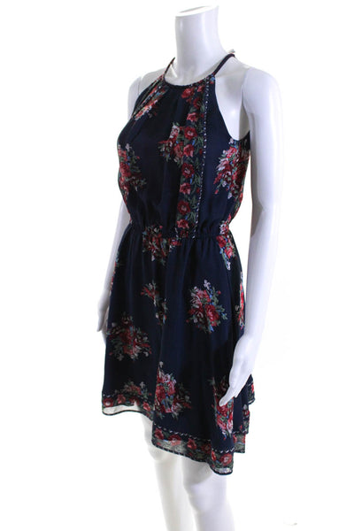 Joie Womens Sleeveless Crew Neck Floral Shift Dress Navy Blue Red Size 2XS