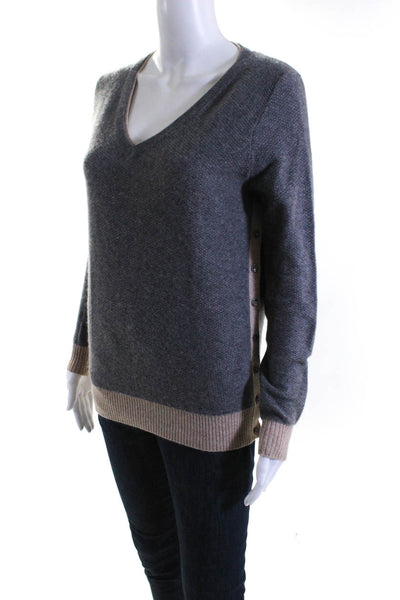 360 Cashmere Womens Button Front V Neck Cashmere Sweater Gray Beige Size XS