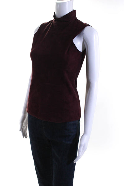 Theory Womens Back Zip Sleeveless Mixed Media Suede Top Red Size Small