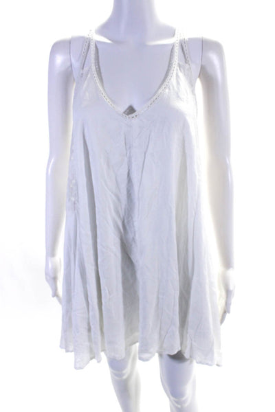Elan Women's Scoop Neck Spaghetti Straps Flare Mini Dress White Size L