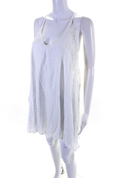 Elan Women's Scoop Neck Spaghetti Straps Flare Mini Dress White Size L