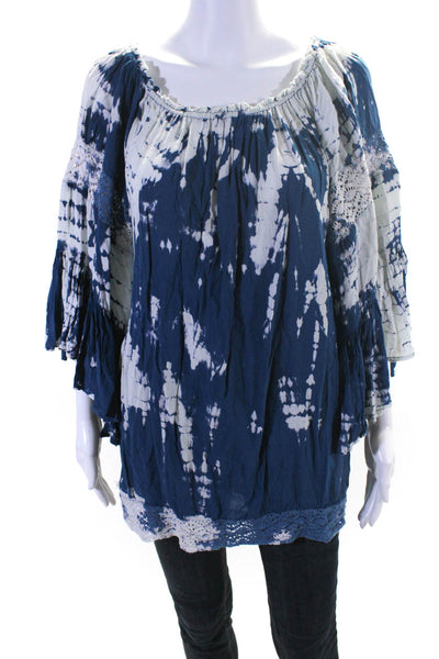 Surf Gypsy Women's Off The Shoulder Long Sleeves Tunic Blouse Tie Dye Size L