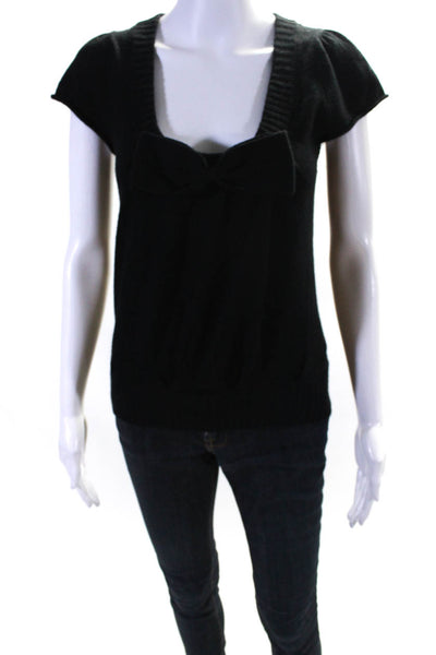 TWG Women's Scoop Neck Cap Sleeves Bow Cashmere Sweater Black Size XS