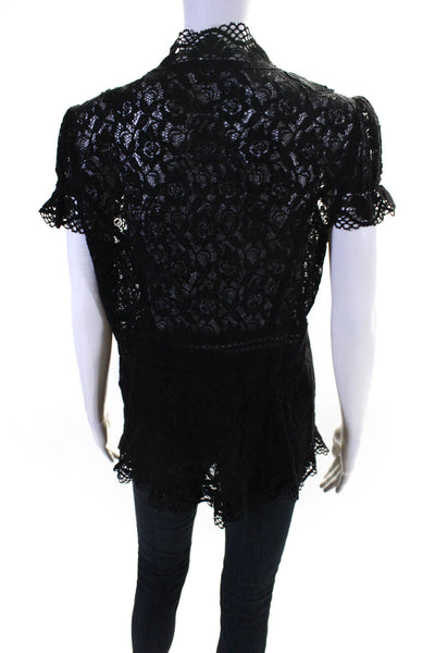 Peter Nygard Women's Open Front Short Sleeves Lace Blouse Black Size 12