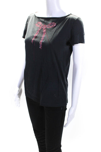 Emporio Armani Womens Cotton Jersey Knit Bow Graphic Print Shirt Gray Size 42