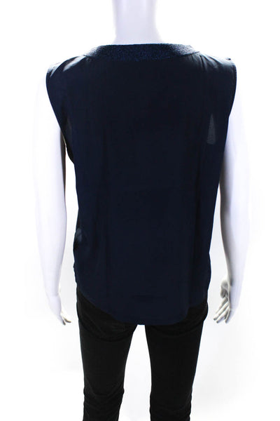 Emporio Armani Womens Cotton Knit Metallic Round Neck Tank Top Navy Blue Size 42