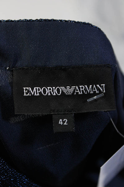 Emporio Armani Womens Cotton Knit Metallic Round Neck Tank Top Navy Blue Size 42