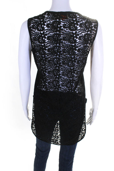 Torn by Ronny Kobo Womens Sleeveless Crochet Back Hi-Li Hem Blouse Black Size XS